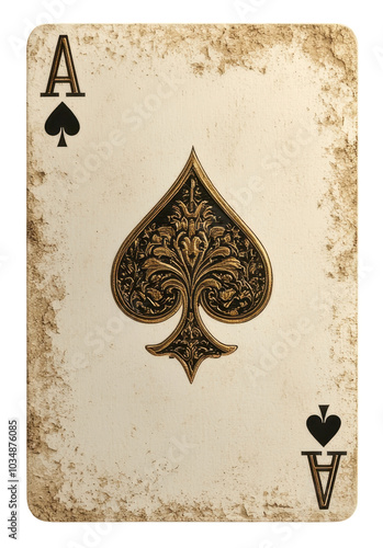 Elegant ace of spades card with gold filigree design on a transparent background.