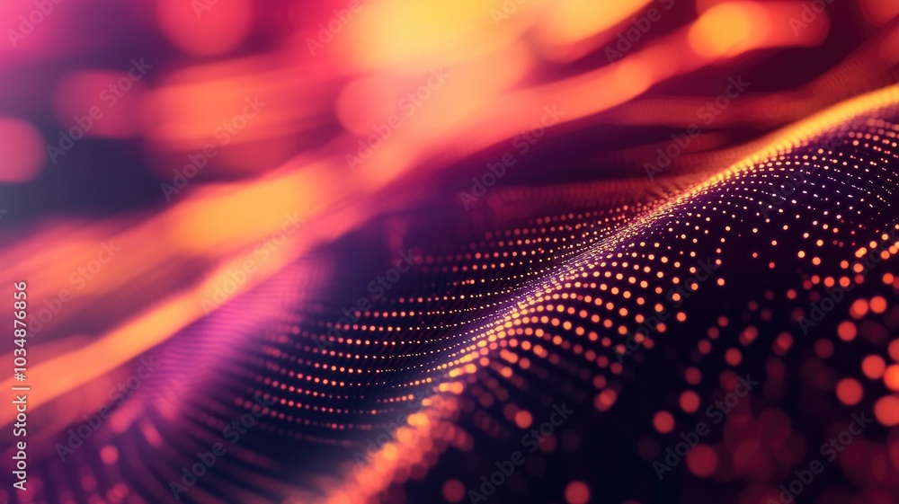 Fototapeta premium Abstract Wavy Pattern of Glowing Dots with a Blurred Background