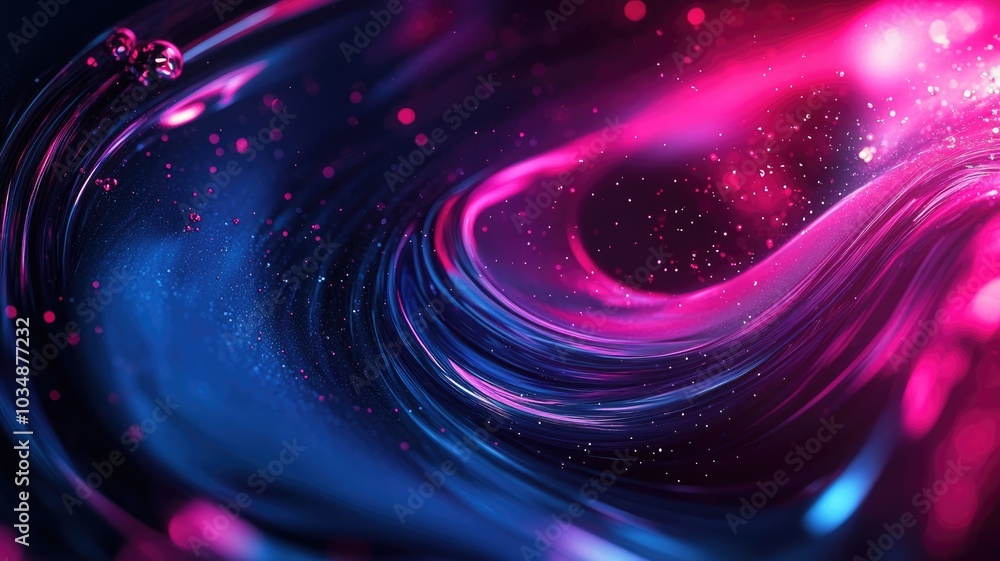 Obraz premium Abstract Swirling Liquid with Pink and Blue Lights and Glimmering Particles