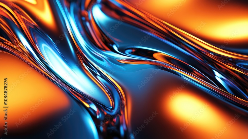Abstract Metallic Liquid with Blue and Orange Swirls Abstract Metallic Liquid with Blue and Orange Swirls