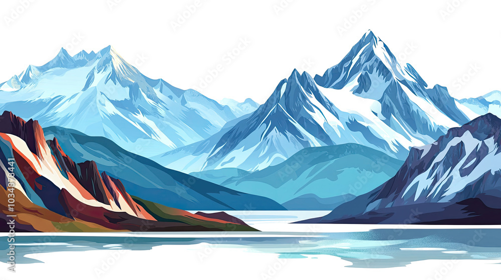 Majestic Mountain Landscape With Serene Lake and Snow-Capped Peaks Generative AI Majestic Mountain Landscape With Serene Lake and Snow-Capped Peaks Generative AI