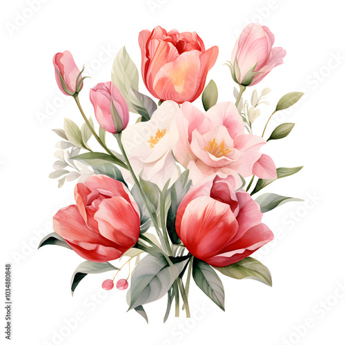 Wallpaper Mural delicate watercolor roses and tulips arrangement, ideal for card design, home decor, and artistic projects Torontodigital.ca