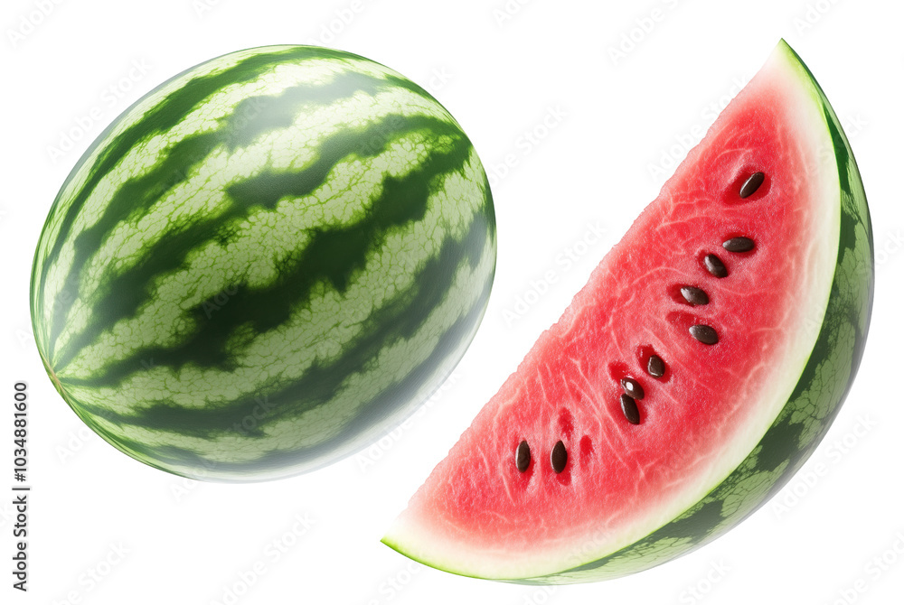 Refreshing Watermelon with Juicy Red Flesh and Dark Seeds Isolated on Transparent Background for Fruit-Based Desserts Refreshing Watermelon with Juicy Red Flesh and Dark Seeds Isolated on Transparent Background for Fruit-Based Desserts