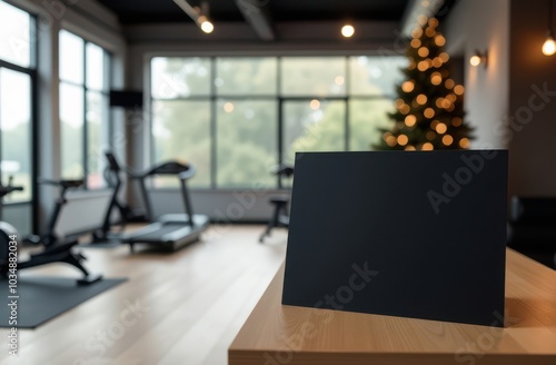 Wallpaper Mural Modern gym interior with treadmills and christmas tree in soft focus background Torontodigital.ca