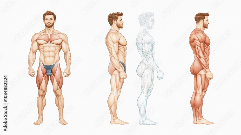Muscular Nude Male Figure Digital Sculpture Anatomical Rendering Muscular Nude Male Figure Digital Sculpture Anatomical Rendering