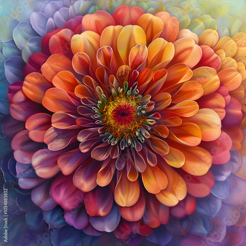 Vivid Explosion: Artistic Representation of a Blooming Zinnia Flower in Full Glory