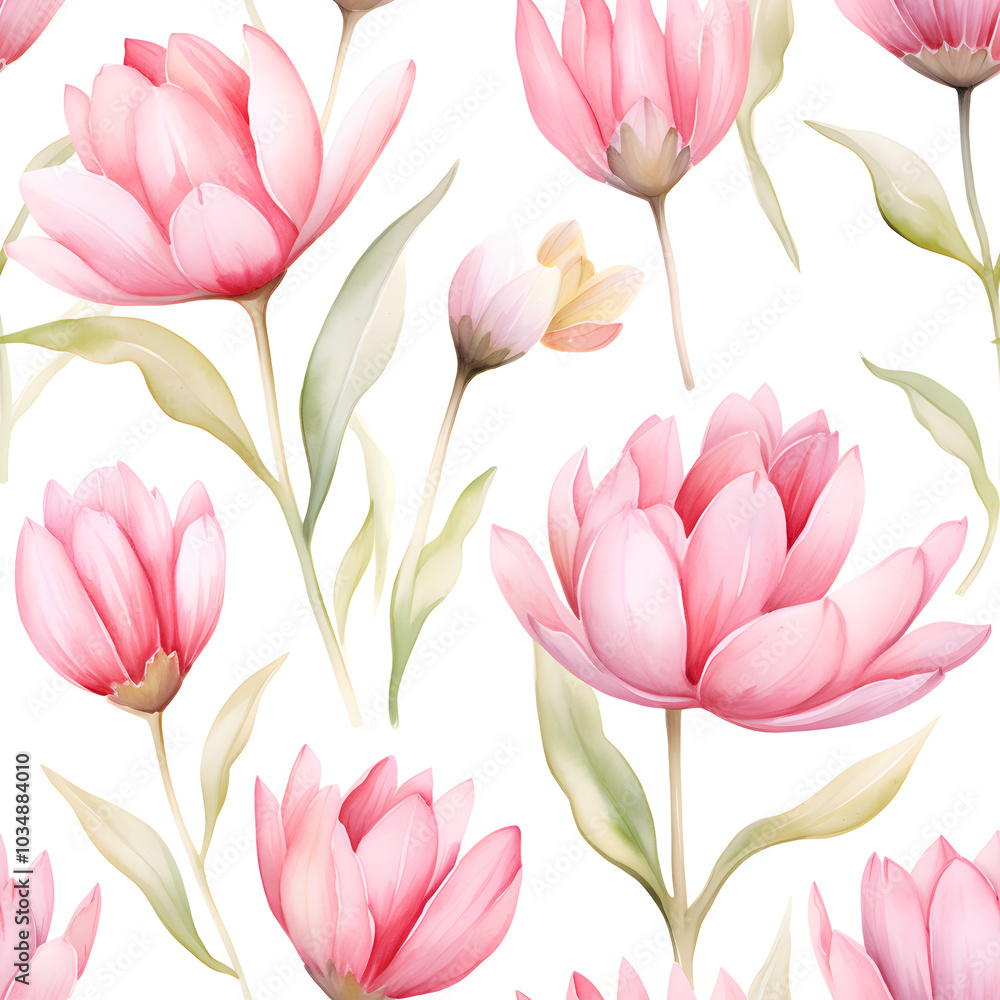 seamless pattern with pink flowers, watercolor tile seamless pattern with pink flowers, watercolor tile
