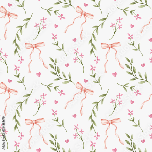 Floral seamless pattern with ribbon bow and love element.