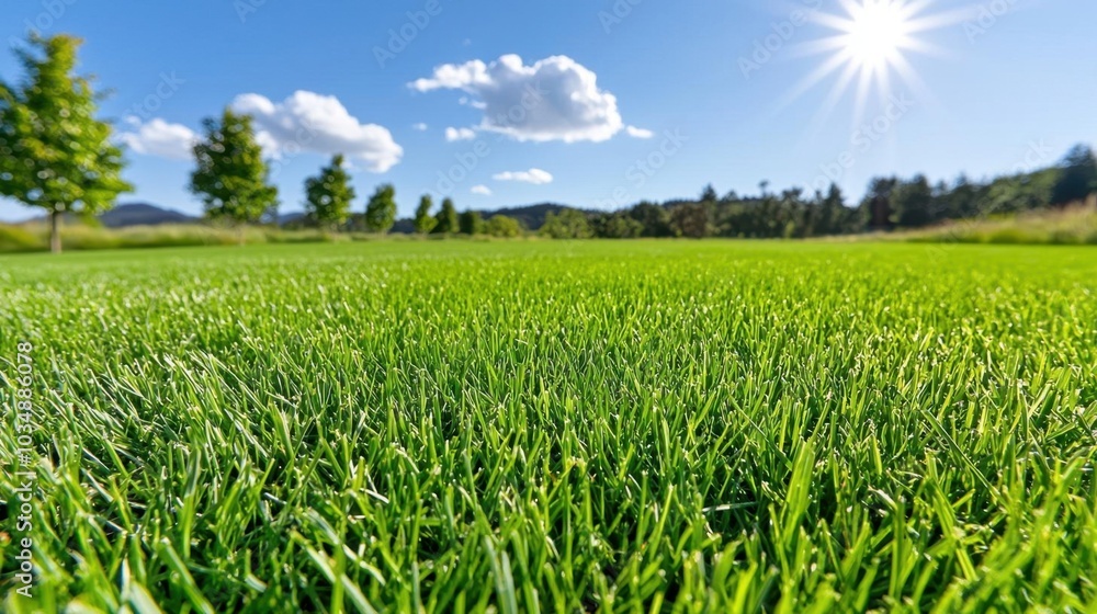 A photostock images of a green lawn with bright sunshine, isolated on white background, High Quality A photostock images of a green lawn with bright sunshine, isolated on white background, High Quality