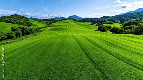 A photostock images of a green hilly landscape with soft lighting, isolated on white background, High Quality photo