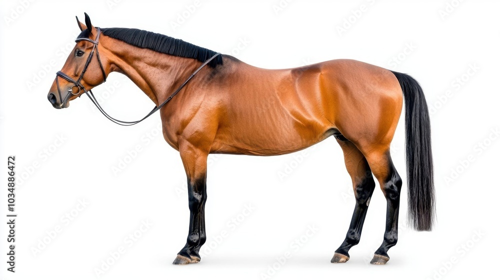 A photostock images of a horse standing against a white background, isolated on white background, High Quality A photostock images of a horse standing against a white background, isolated on white background, High Quality
