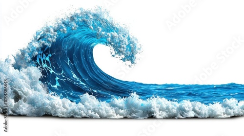 A photostock images of a large blue wave curling in the ocean, isolated on white background, High Quality