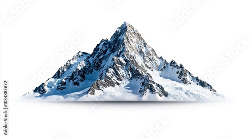 A photostock images of a mountain peak covered in snow, isolated on white background, High Quality photo