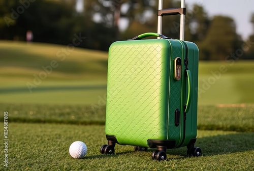 Golf A golf themed green smart luggage with a GPS tracker and a