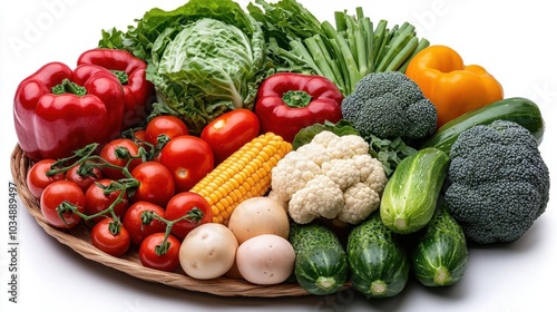 A photostock images of a salad bowl with assorted fresh vegetables, isolated on white background, High Quality