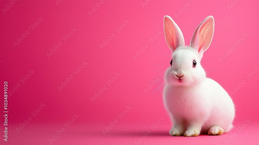 A photostock images of a white rabbit on a pink background, isolated on white background, High Quality A photostock images of a white rabbit on a pink background, isolated on white background, High Quality