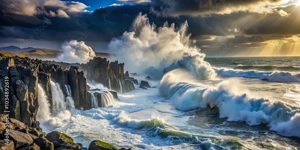 The Unrelenting Fury of the Sea, Where Waves Crash Against Rugged Cliffs, Creating a Spectacle of Power and Beauty The Unrelenting Fury of the Sea, Where Waves Crash Against Rugged Cliffs, Creating a Spectacle of Power and Beauty