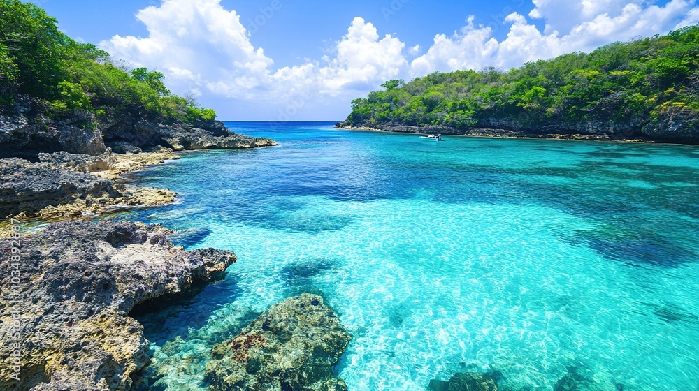 Fototapeta premium Serene Tropical Seascape with Vibrant Blue Waters