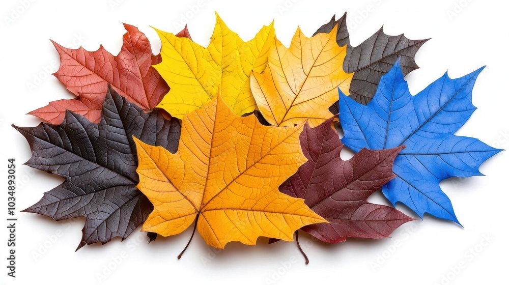 A photostock images of autumn leaves in various colors, isolated on white background, High Quality A photostock images of autumn leaves in various colors, isolated on white background, High Quality