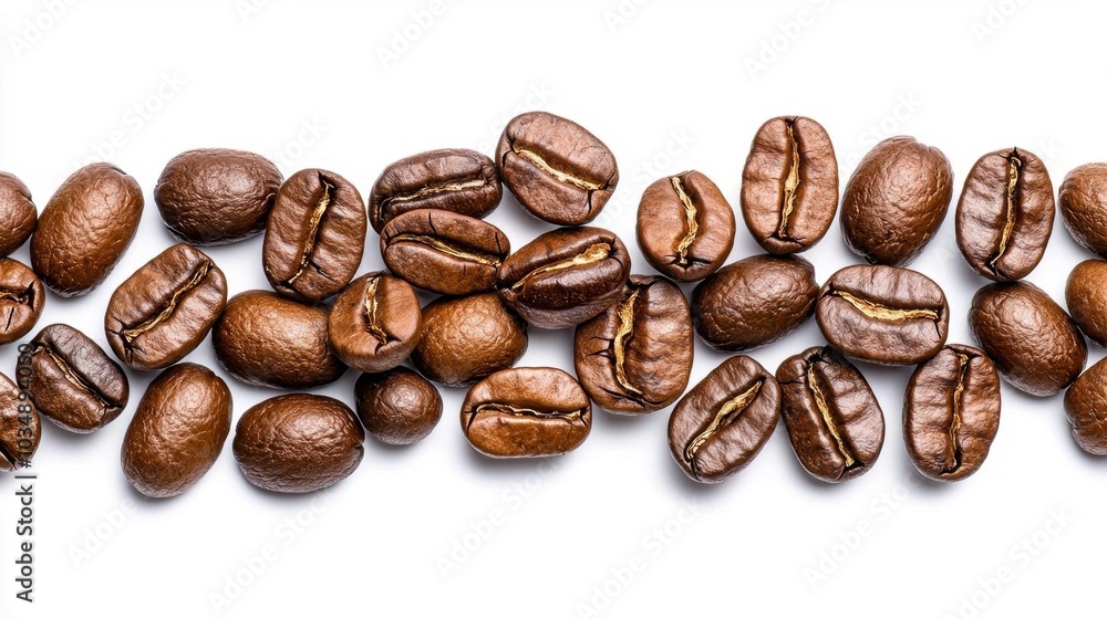 A photostock images of coffee beans scattered, isolated on white background, High Quality A photostock images of coffee beans scattered, isolated on white background, High Quality