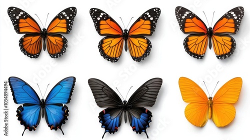 A photostock images of colorful butterflies flying, isolated on white background, High Quality