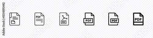 PDF vector icon, PDF file format icons set. PDF file download symbols. Vector isolated PDF file icon set