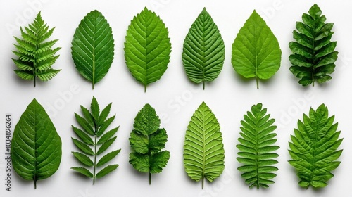 A photostock images of different types of leafy herbs, isolated on white background, High Quality