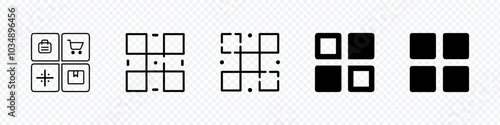 Grids icon vector isolated on white background, multiple squares representing icon, grid icon, shopping cart icon