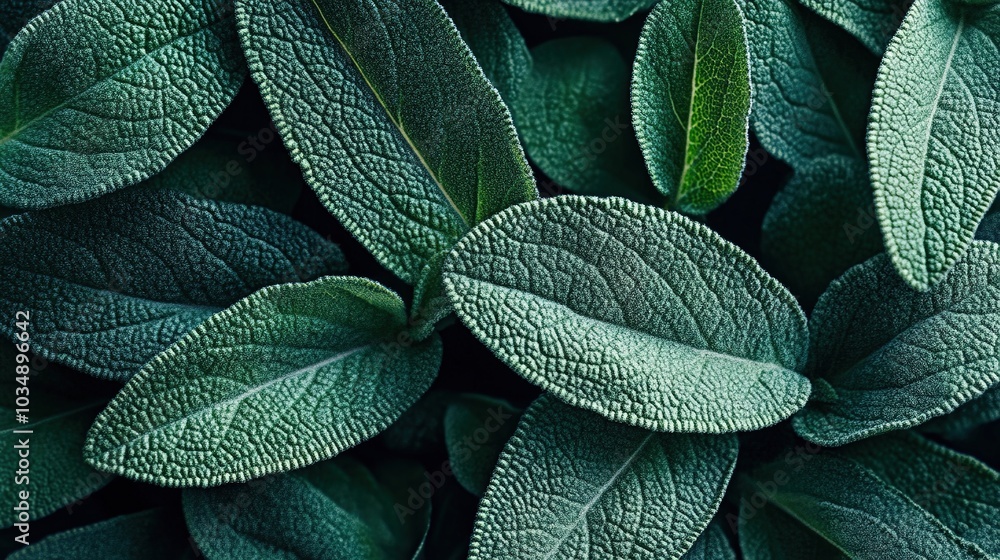 Obraz premium Close-Up of Textured Green Leaves in Natural Setting