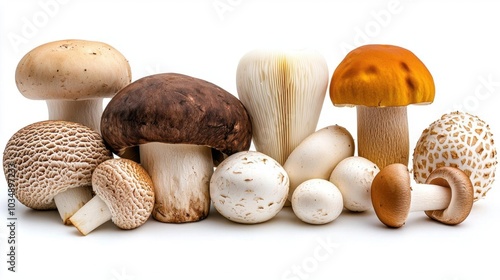 A photostock images of fresh mushrooms on a white background, isolated on white background, High Quality