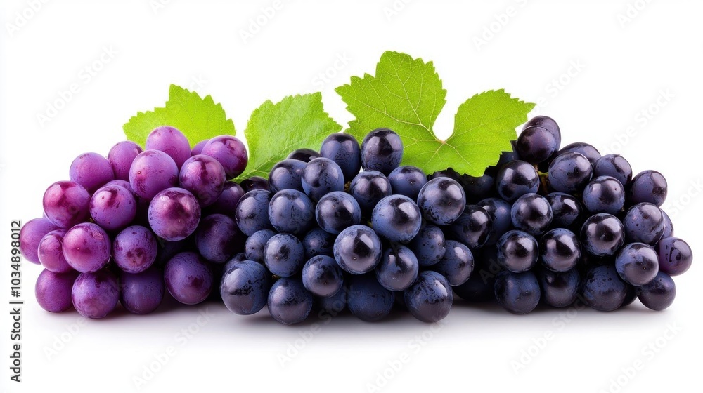 Fototapeta premium A photostock images of grapes and leaves, isolated on white background, High Quality
