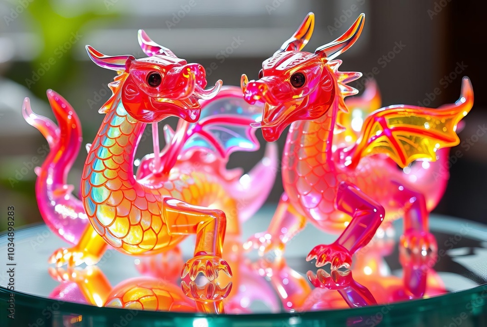 Vibrant Glass Dragons Translucent scaled structures with bright Vibrant Glass Dragons Translucent scaled structures with bright