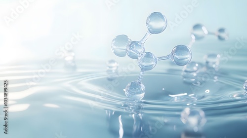 Water Molecule Floating on Rippling Water Surface