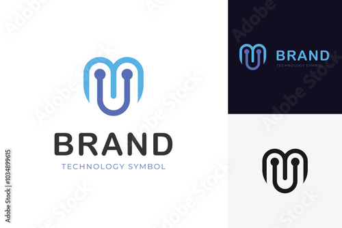 Letter mu or um identity logo design with connected symbol for brand technology vector logo design