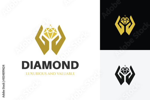 Golden shining holding diamond stones logo icon design for jewelry business vector logo illustration