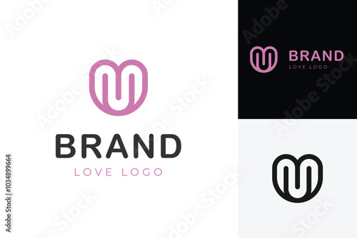 Line love or hearth logo icon design with m letter for clinic, care, medicine vector logo design