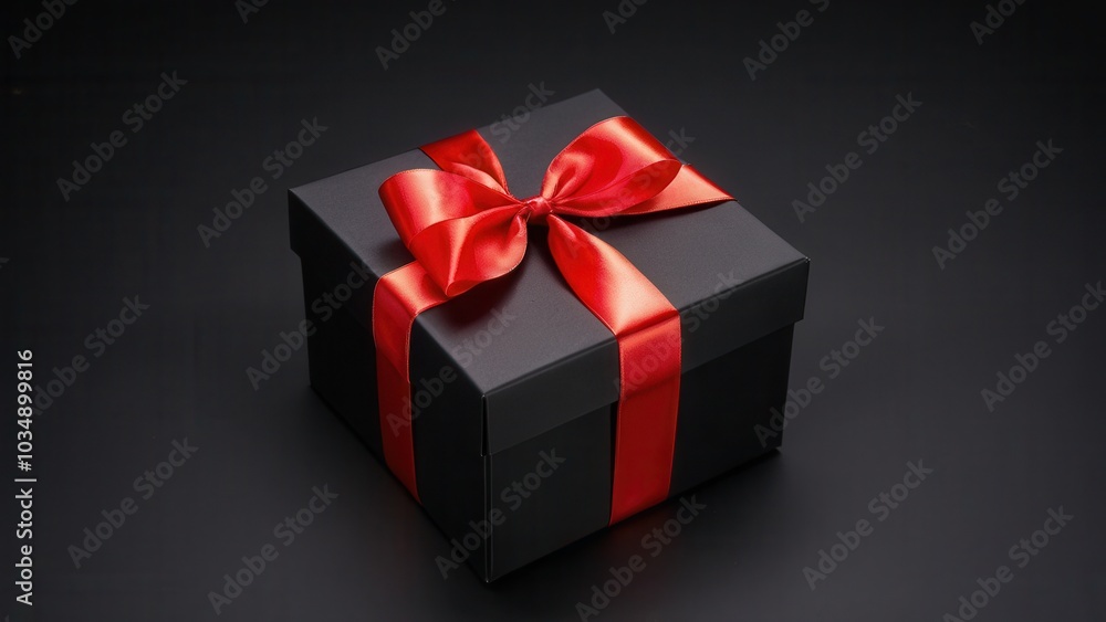 Luxury Gift Box with Red Satin Ribbon. A matte black gift box tied with a red satin ribbon. Clean and elegant, perfect for holiday promotions, greeting cards, and marketing visuals Luxury Gift Box with Red Satin Ribbon. A matte black gift box tied with a red satin ribbon. Clean and elegant, perfect for holiday promotions, greeting cards, and marketing visuals