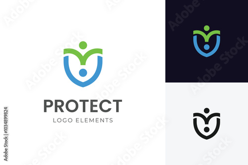 people protection logo icon design with shield graphic symbol for group support vector logo design
