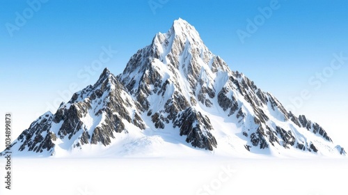 A photostock images of mountain scenery with snowy peaks, isolated on white background, High Quality