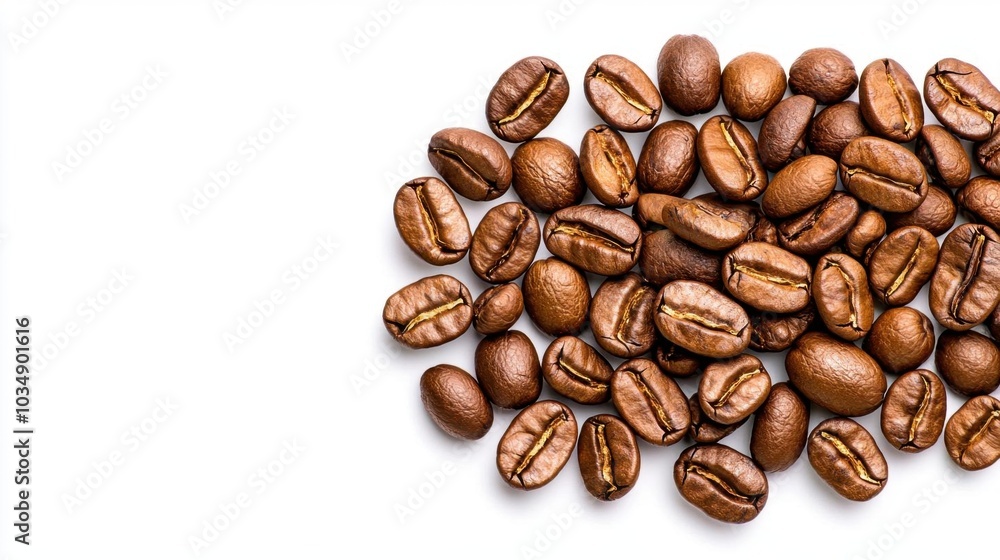 A photostock images of roasted coffee beans in a pile, isolated on white background, High Quality A photostock images of roasted coffee beans in a pile, isolated on white background, High Quality