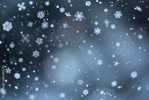 _ . Snowflakes on the Glass Close-up of snowflakes gently fallin photo