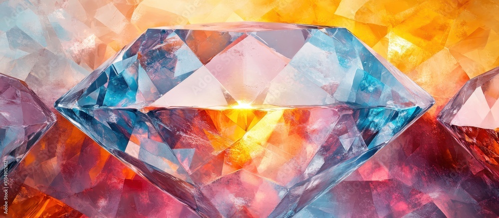 Stunning Close-Up of a Sparkling Diamond with Vibrant Colors and Reflections in a Radiant Light Setting Stunning Close-Up of a Sparkling Diamond with Vibrant Colors and Reflections in a Radiant Light Setting