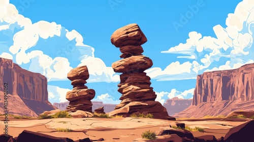 Towering Rock Stacks In Utah Desert Under Clear Sky
 photo