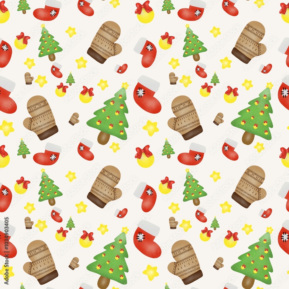 Christmas seamless pattern on background.