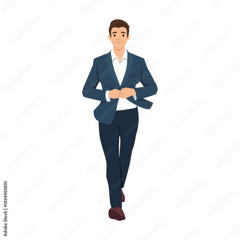 Businessman CEO executive manager in formal attire walking front view. Flat vector illustration isolated on white background Businessman CEO executive manager in formal attire walking front view. Flat vector illustration isolated on white background
