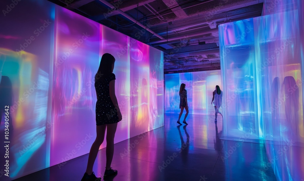Women in silhouettes with colorful walls. Women in silhouettes with colorful walls.