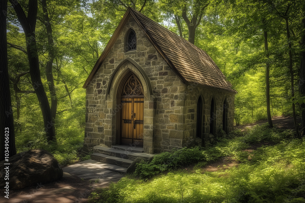 Charming Stone Chapel in Lush Forest Charming Stone Chapel in Lush Forest