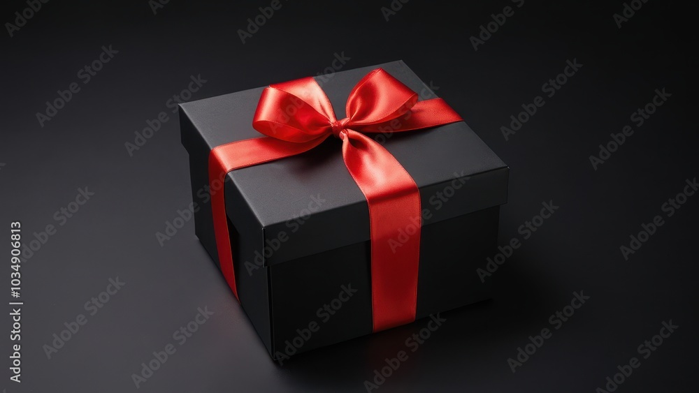 Luxury Gift Box with Red Satin Ribbon. A matte black gift box tied with a red satin ribbon. Clean and elegant, perfect for holiday promotions, greeting cards, and marketing visuals Luxury Gift Box with Red Satin Ribbon. A matte black gift box tied with a red satin ribbon. Clean and elegant, perfect for holiday promotions, greeting cards, and marketing visuals