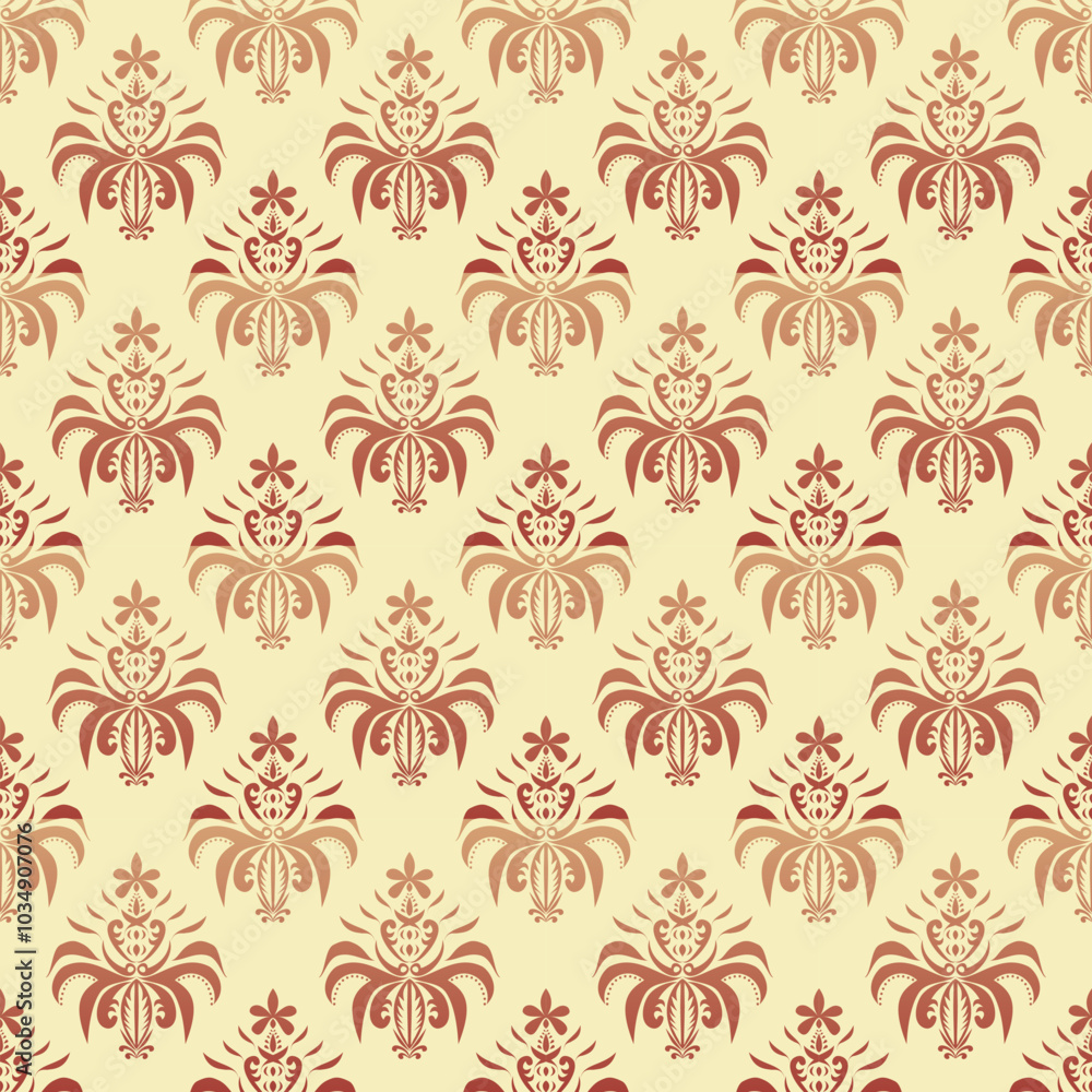 Fototapeta premium Damask floral seamless pattern for textile or wallpaper design. Classic yellow theme 