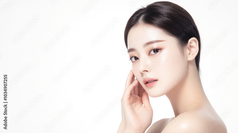 Beautiful young asian woman with clean fresh skin on white background, Face care, Facial treatment, Cosmetology, beauty and spa, Asian women portrait. Beautiful young asian woman with clean fresh skin on white background, Face care, Facial treatment, Cosmetology, beauty and spa, Asian women portrait.